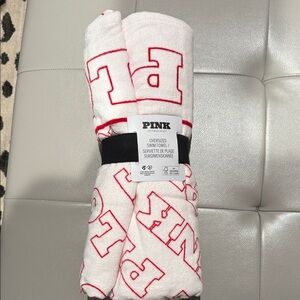 PINK Victoria's Secret White Beach Towel with Red Logo Print